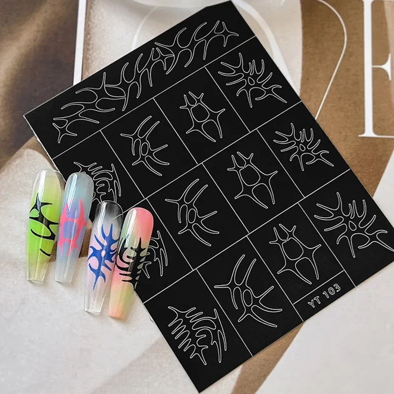 1 Sheet Nail Airbrush Stencil Stars Moon Fishbone Pattern Hollow French Manicure Sticker Templates for Nail Art Peaceful Pleasures Health and Wellness