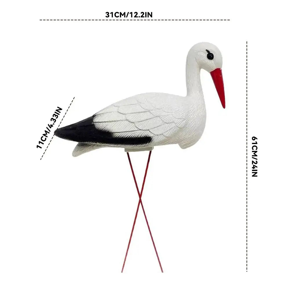 Lifelike White Stork Garden Sculpture | Outdoor Lawn Pond Figurine