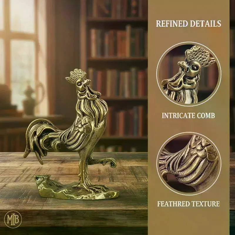 Metal Brass Rooster Sculpture – Feng Shui Good Luck Home Decor