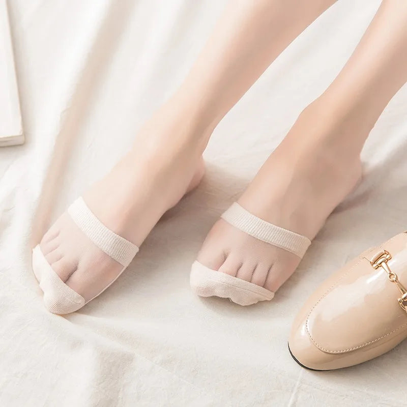 5 Pairs of Summer Women's Ice Silk Boat Socks, Half Foot Socks, Pure Cotton Invisible Breathable Forefoot Socks Peaceful Pleasures Health and Wellness