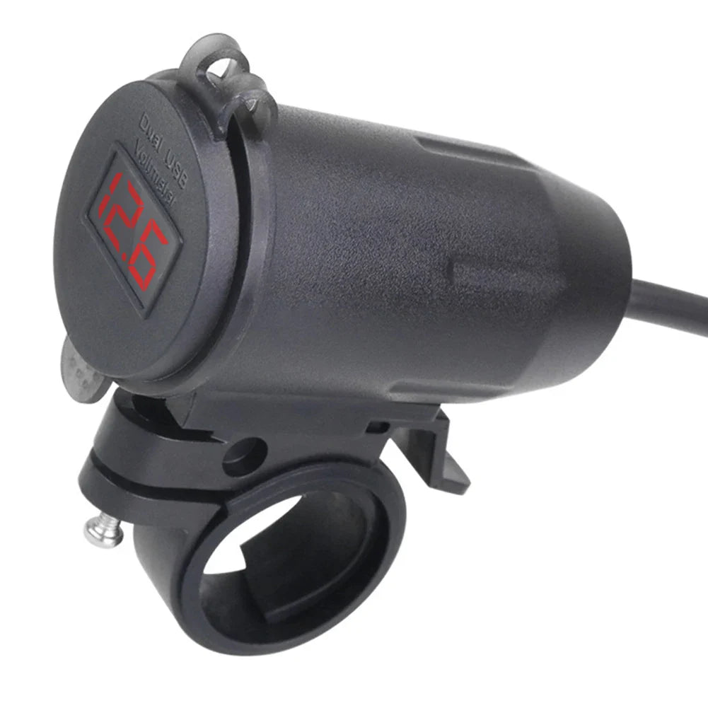 Dual QC 3.0 Waterproof Motorcycle USB Charger with Voltmeter