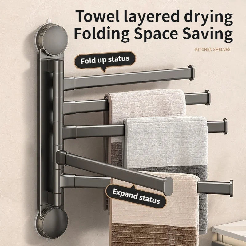 Drill-Free Rotating Double Towel Bar Rack with Suction Cup & Hook