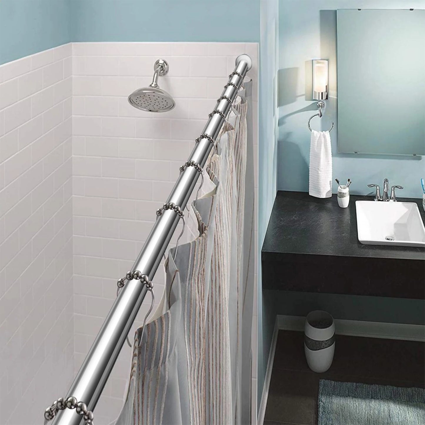 No-Drill Tension Shower Curtain Rod | Adjustable Steel Pole