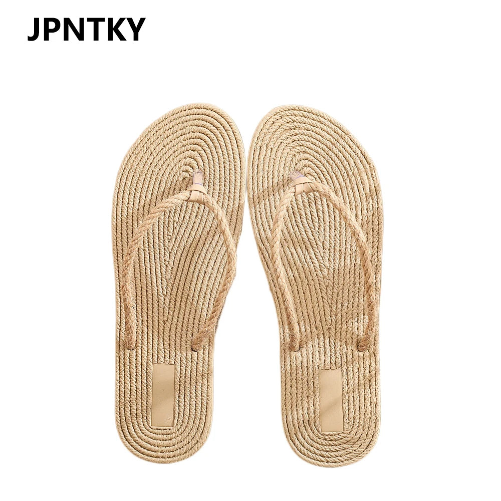 Women's Linen Flat Flip Flops – Comfy Indoor Home Slippers