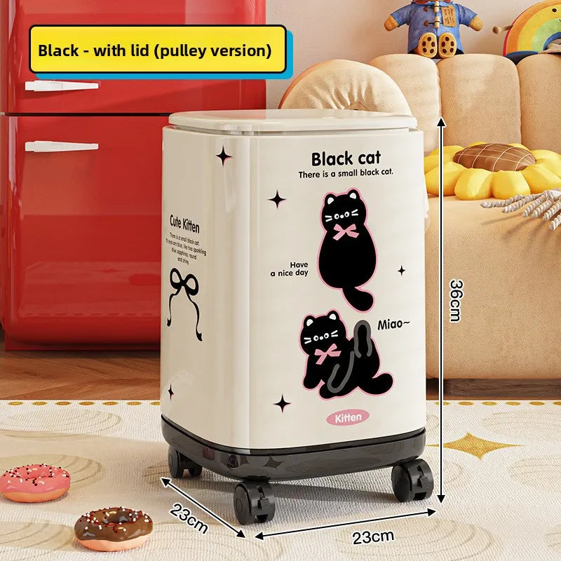 Adorable Waste Bin with Fun Pattern - Double Bucket Design, Anti-Stain & Oil-Resistant, Home Accessory Peaceful Pleasures Health and Wellness Cover Wheels Cat
