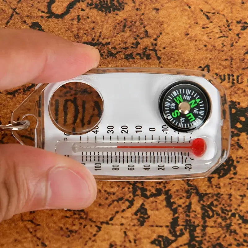 1 Keychain Compass Portable Mini Outdoor Thermometer Magnifying Glass