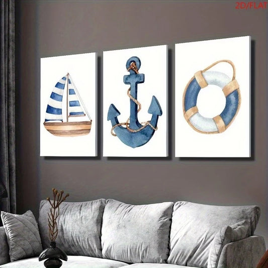 3-Piece Watercolor Sailboat Nautical Canvas Wall Art Set Canvas Wall Art Set Peaceful Pleasures Health and Wellness G5332-3pcs 30x40cm Wood Framed