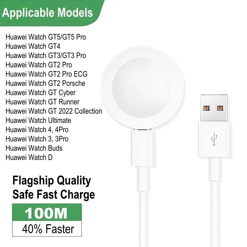Charger Base For Huawei Watch GT5 GT4 GT3, GT2 Pro, GT 2E Cyber Runner 2022, 4 3 Pro D Ultimate Buds Honor Magic 2 Dream GS Pro Peaceful Pleasures Health and Wellness White With Cable-A