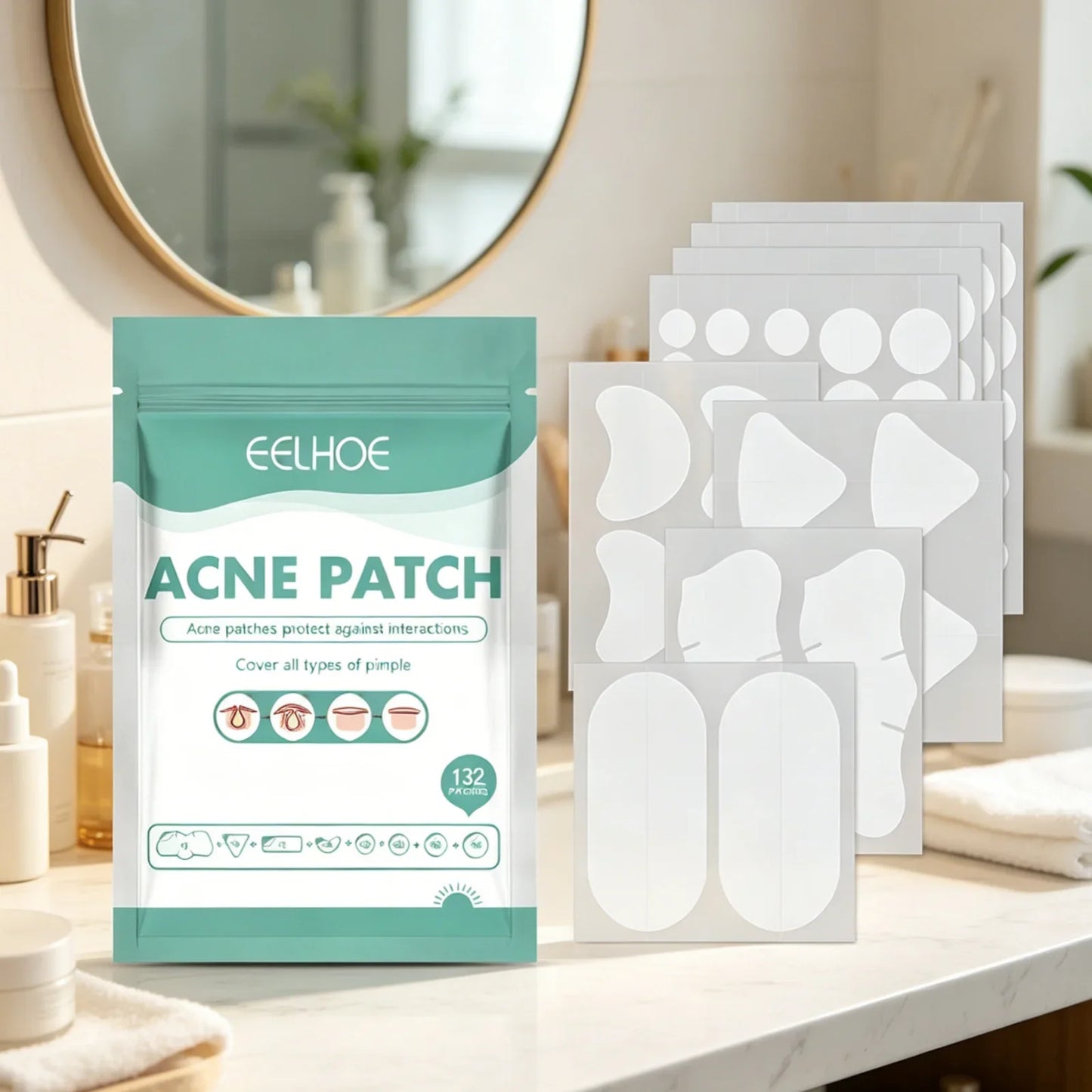 EELHOE 132-Pack Hydrocolloid Acne Patches – Invisible Pimple Fix