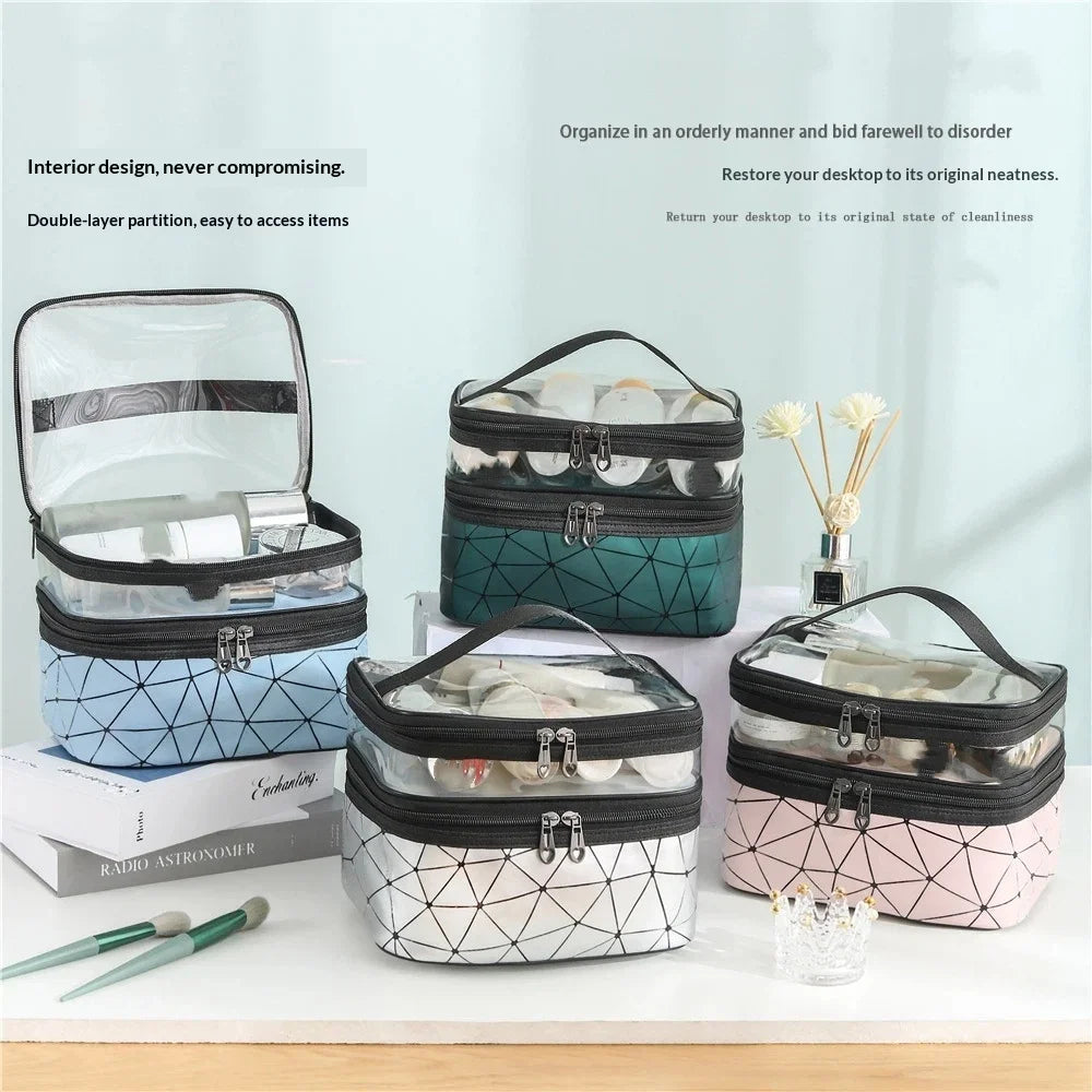 Double-layer Portable Large Capacity Makeup Bag Handheld Travel Waterproof Toiletry Bag Portable Cosmetics Storage Pouch Peaceful Pleasures Health and Wellness