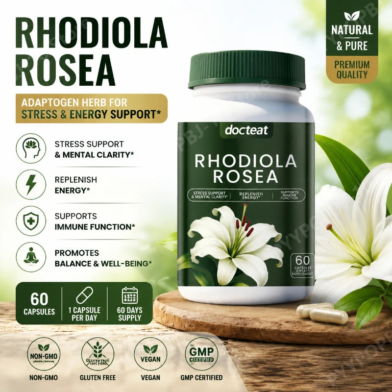 Docteat Rhodiola Rosea 60ct Capsules | Natural Adaptogen Vegan