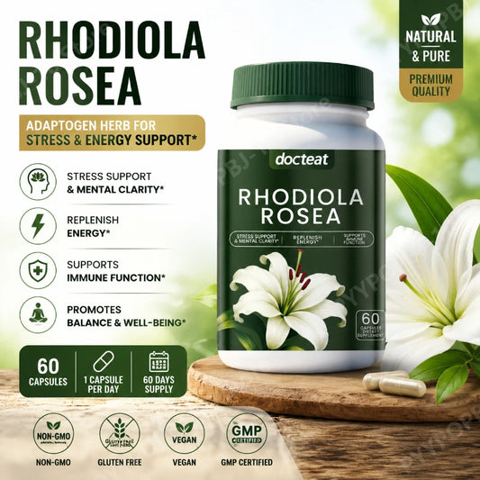 Docteat Rhodiola Rosea 60ct Capsules | Natural Adaptogen Vegan Herbal Supplement Peaceful Pleasures Health and Wellness