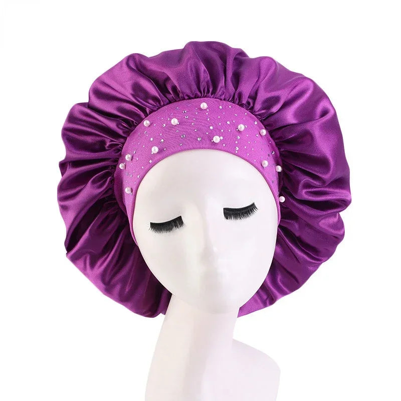 Rhinestone Women's Shower Cap & Breathable Sleeping Night Hat