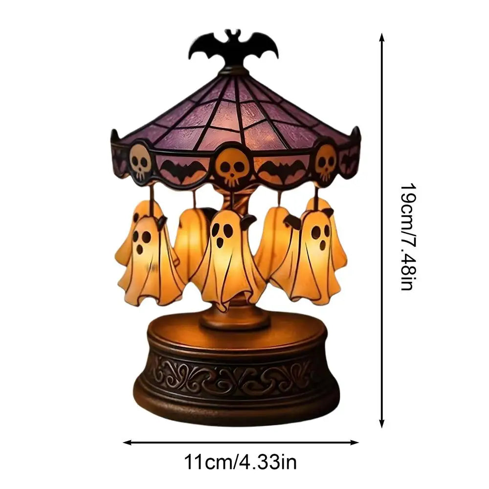Light Up Ghost Carousel Lamp, Spooky Halloween Floating Decor for Home Kitchen Bedroom, Indoor Table Centerpiece for Parties Peaceful Pleasures Health and Wellness A