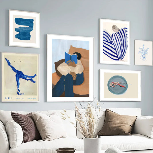 Blue Striped Girl Book Vase Abstract Canvas Wall Art Print Canvas Wall Art Print Peaceful Pleasures Health and Wellness