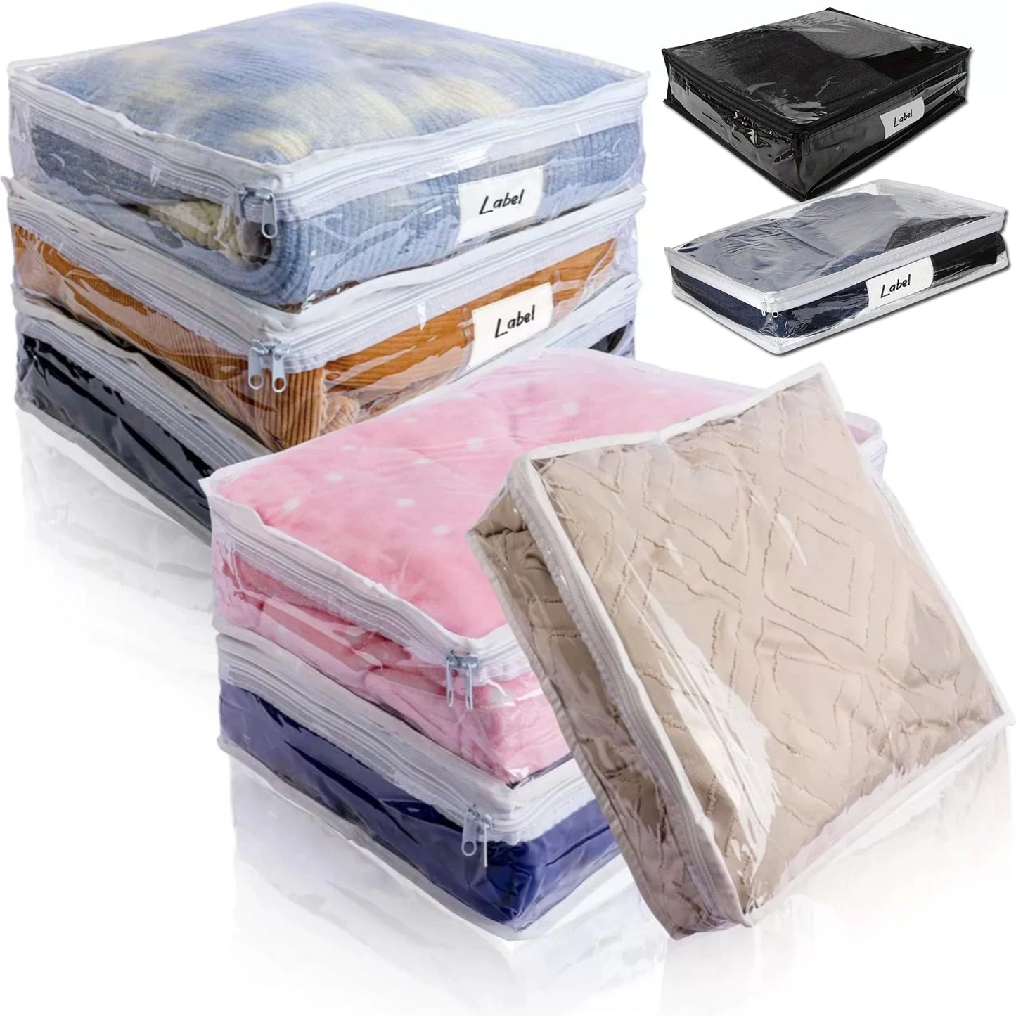 Clear Zippered Storage Bags for Sweaters, Blankets & Linens