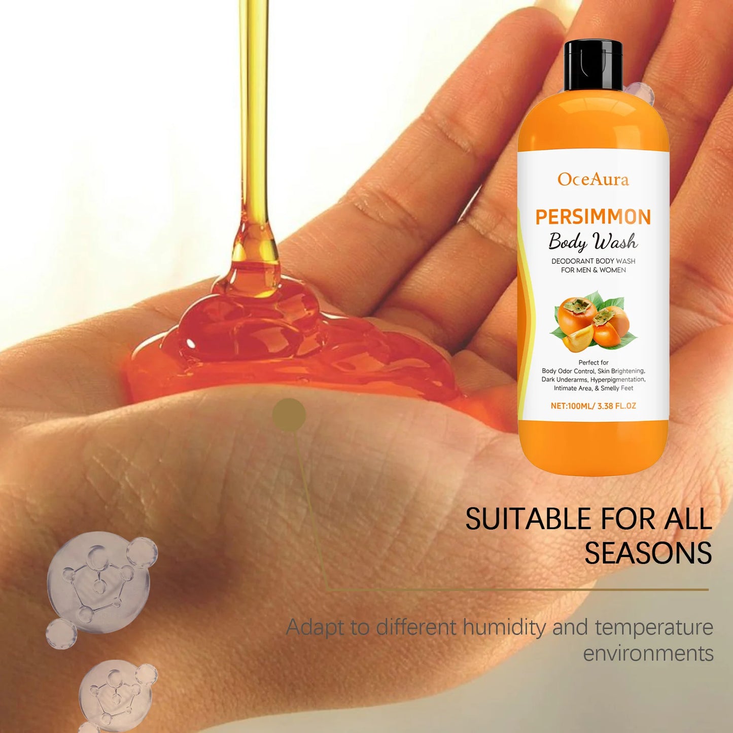 OceAura Persimmon Body Wash | Odor Control & Moisturizing Shower Gel