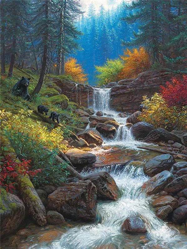 GATYZTORY Oil Painting By Numbers On Canvas Coloring By Numbers Forest Stream Landscape Picture Drawing Home Decor For Adults Peaceful Pleasures Health and Wellness