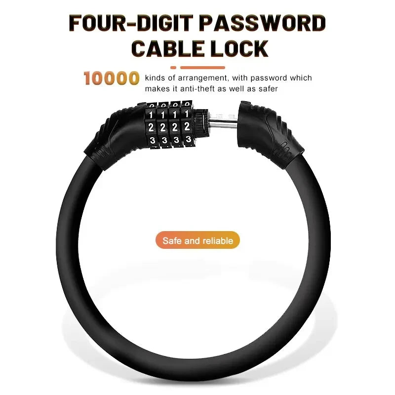 4-Digit Combination Bicycle Cable Lock | Anti-Theft Bike Lock Bicycle Cable Lock Peaceful Pleasures Health and Wellness