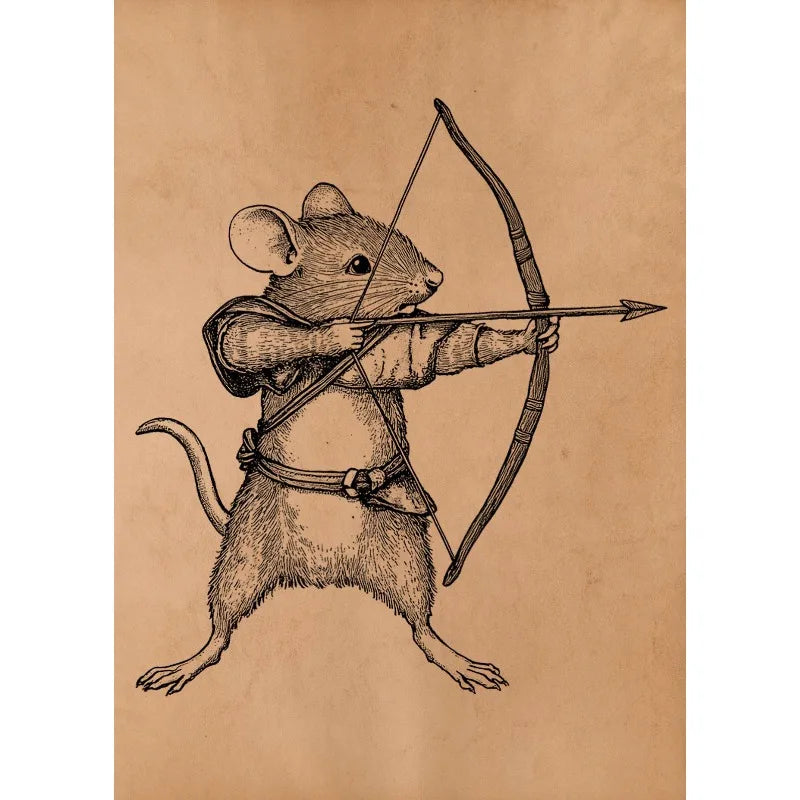 Antique Style Cat UFO Abduction Alien Medieval Knight Mouse Illustration Poste Canvas Painting Wall Art Pictures Home Decor Peaceful Pleasures Health and Wellness 2 40x60cm