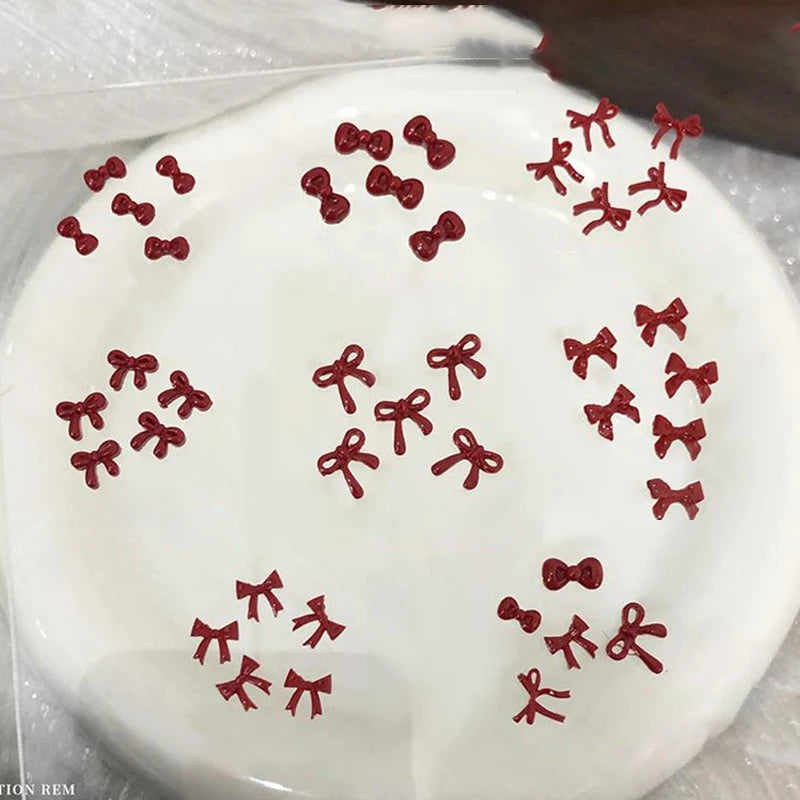 100PCS 3D Nail Art Red Bow Charms Supplies Kawaii Accessories Resin For Nails Decorastion Product Manicure Decor Materials Tool Peaceful Pleasures Health and Wellness