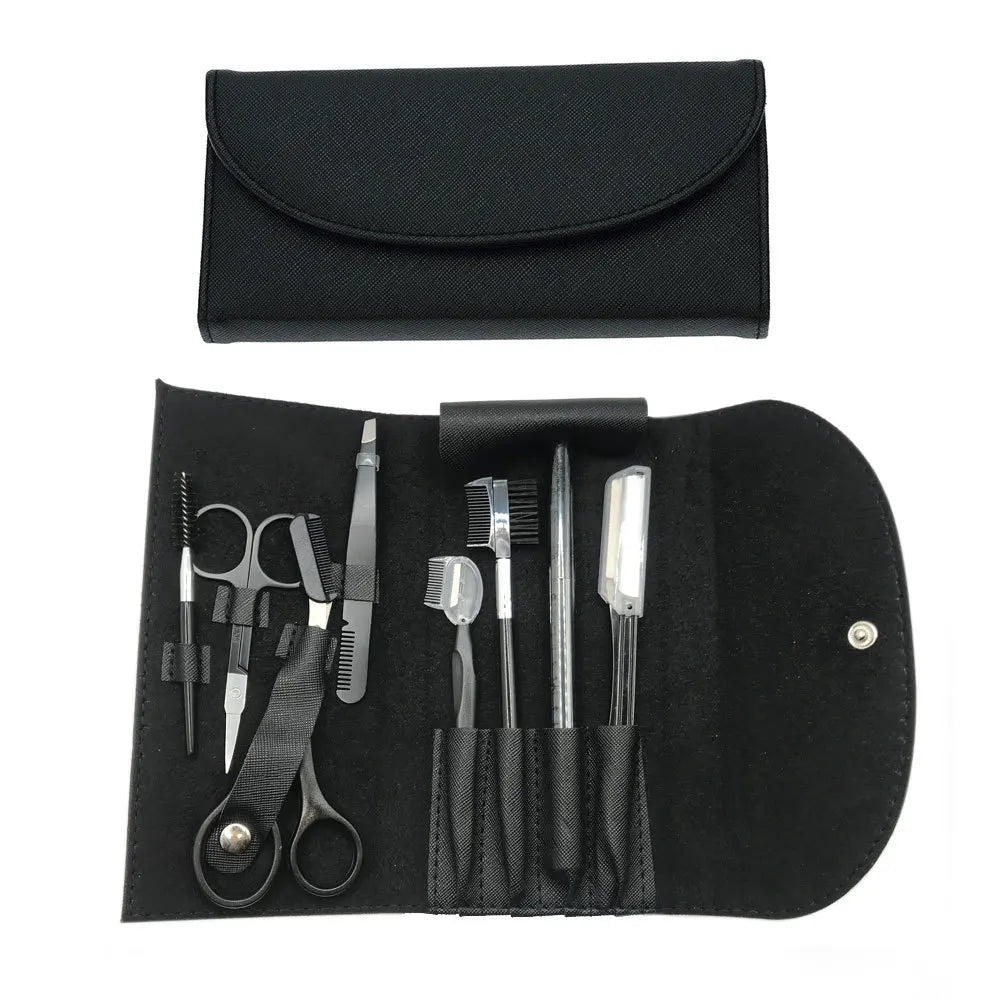 8Pcs Stainless Eyebrow Grooming Kit Storage Bag 7/8in1 Professional Tweezer Set Precision Tweezers Eyebrow Comb Peaceful Pleasures Health and Wellness Black