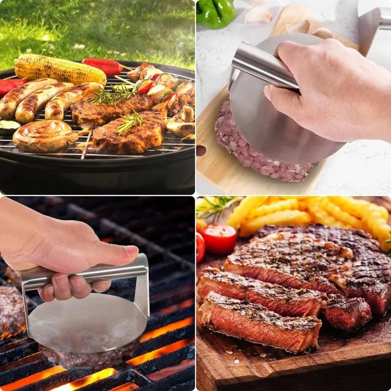 Hamburger Meat Press 430 Stainless Steel Non-Stick Meat Burger Press Circular Square Burger Kitchen Tool Meat Press Peaceful Pleasures Health and Wellness