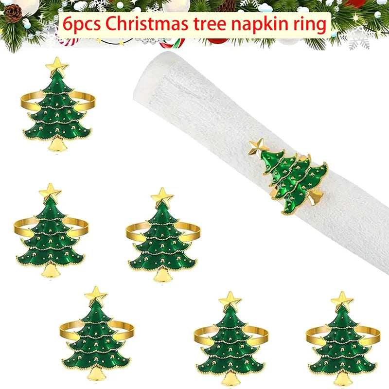 Christmas Napkin Rings Set of 6 | Xmas Holiday Table Decor