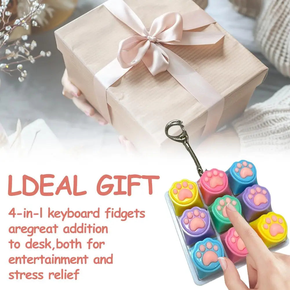 9-Key Cat Paw Fidget Keyboard Toy – Clicky Keychain Desk Toy