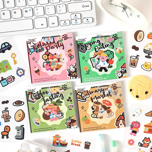 20 Sheets Happy Record Series PET Handbag Sticker Book Student Peaceful Pleasures Health and Wellness