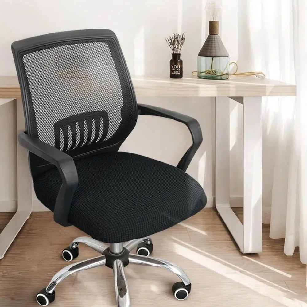 New Velvet Office Chair Seat Covers Thickened Washable Chair Dustproof Cover Removable Solid Color Chair Cover Peaceful Pleasures Health and Wellness Black