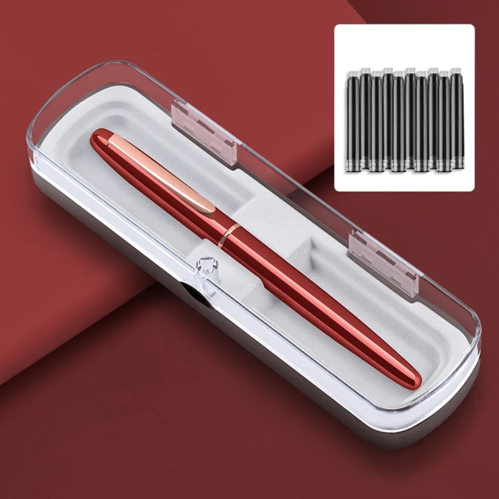 Business Fine Nib Metal Fountain Pen Calligraphy Handwriting Gift Ink Pens Smooth Writing 0.35mm Signature Pen Back To School Peaceful Pleasures Health and Wellness Red boxed
