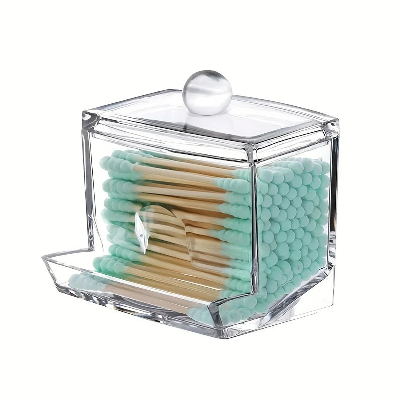 Clear Apothecary Jar Cotton Swab & Pad Holder – Bathroom Canister Organizer (1 or 2 Pack)