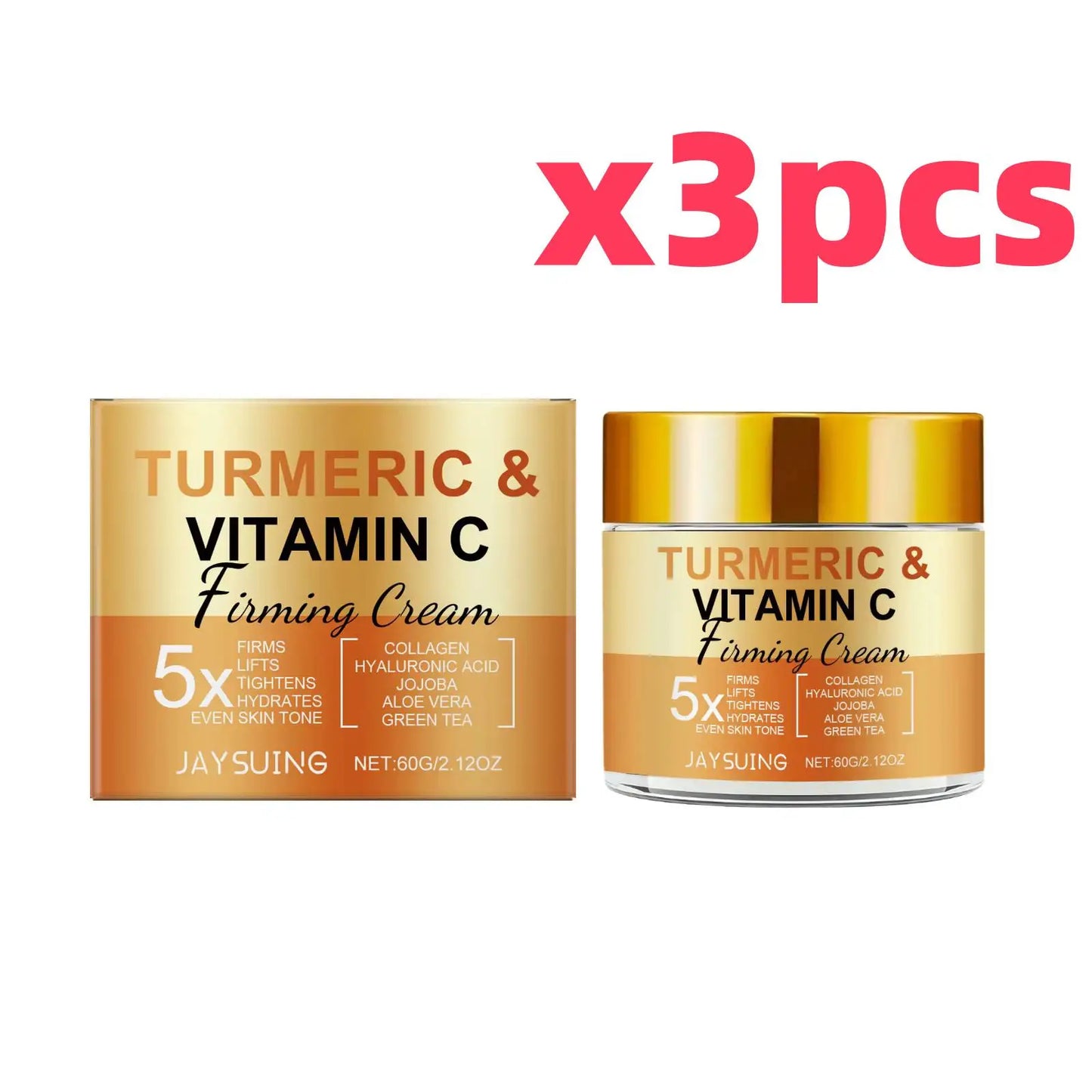 Turmeric Vitamin C Firming Face Cream Anti-Aging Remove Wrinkles Improve Dullness Moisturizing Smoothing Brighting Facial Cream Peaceful Pleasures Health and Wellness 180g Boxed 60g
