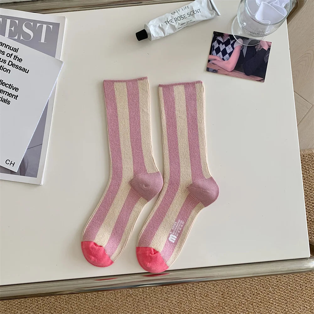 Striped Funny Crew Socks | Korean Japanese Unisex Fashion