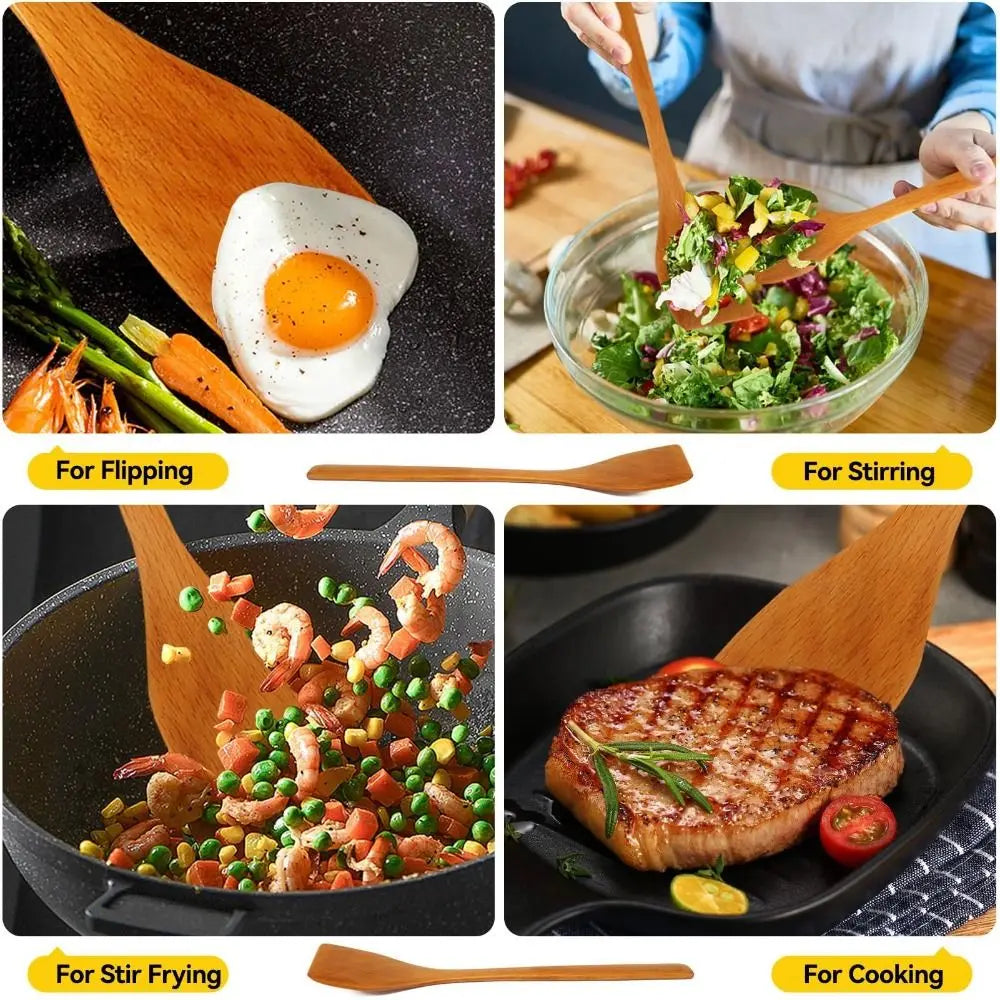 Kitchen Utensils No Stick Wooden Spatula High Heat Sturdy Wooden Turner Premium Flat Frying Spatula Stir-Fry Peaceful Pleasures Health and Wellness
