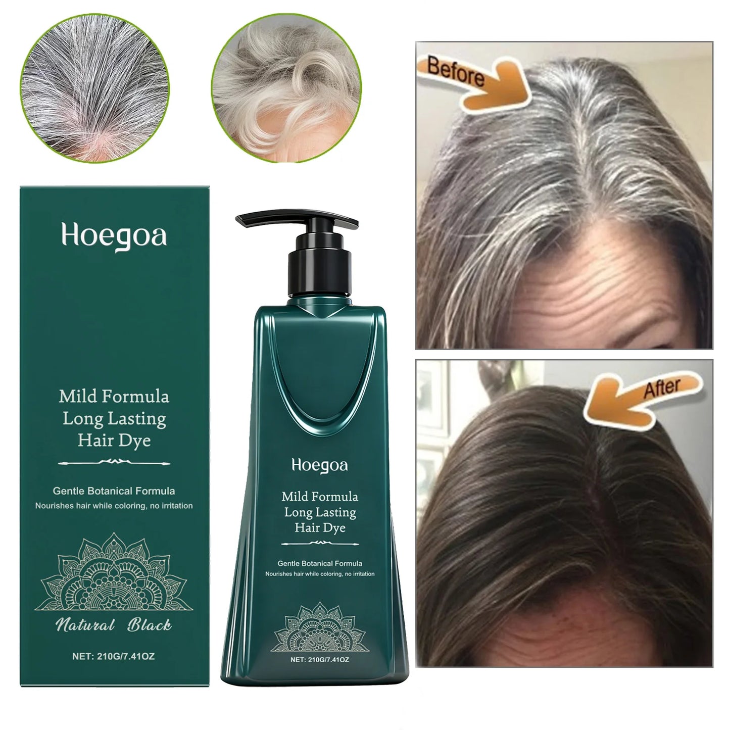 HOEGOA Plant-Based Hair Dye Cream – Gray Coverage 3 Shades
