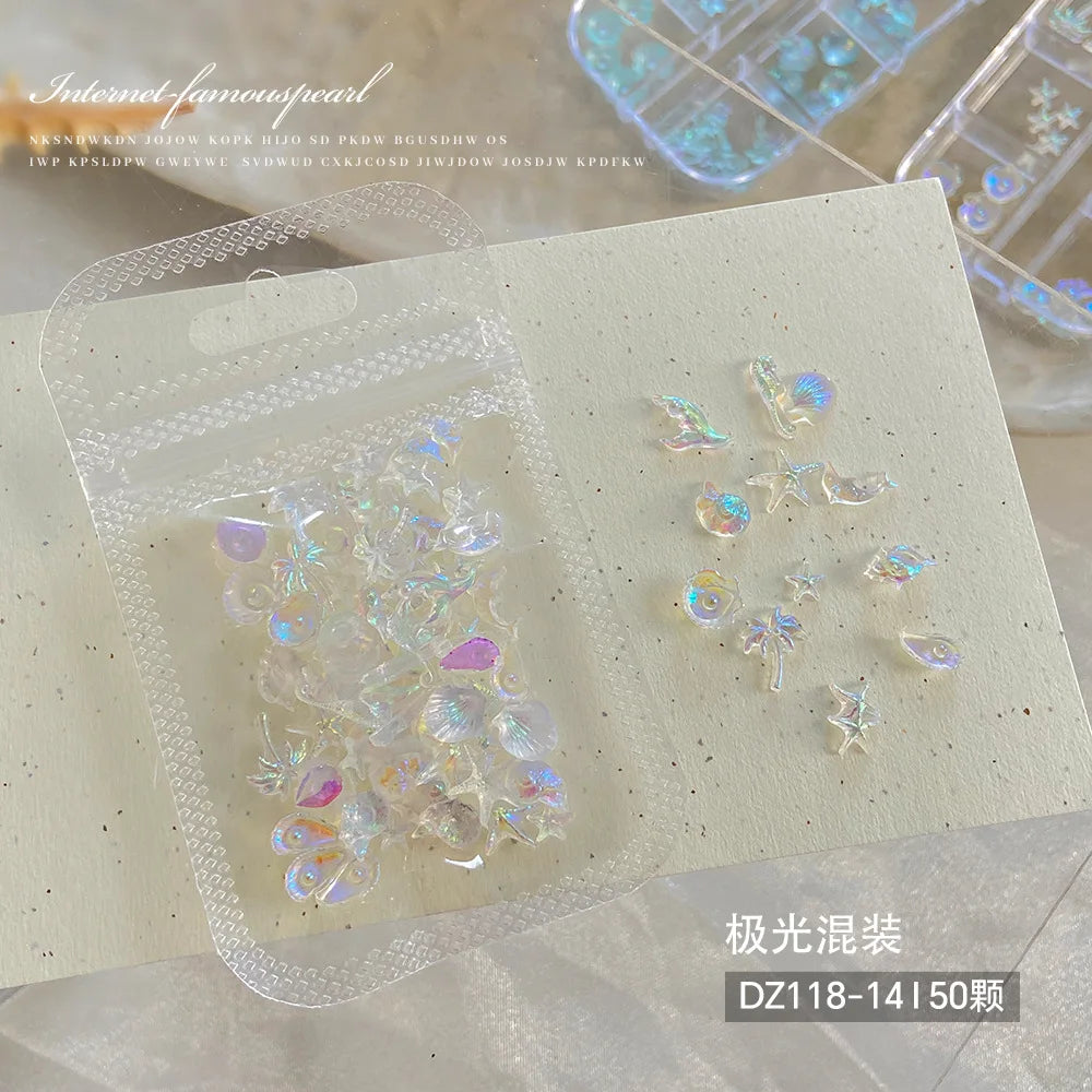 Ocean Aurora Shell Nail Charms | 3D Resin Starfish & Conch DIY Set