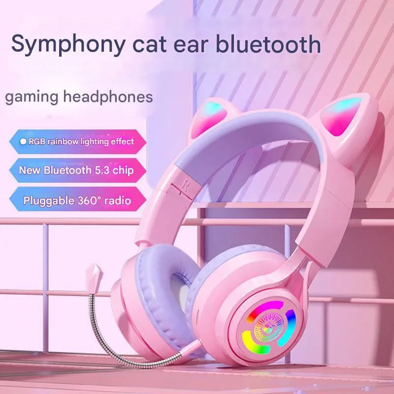 RGB Lighting Headphone For PC Computer iPad Cat Ear Gaming Headset Noise Reduction Headphones With Microphone Children Gift Peaceful Pleasures Health and Wellness
