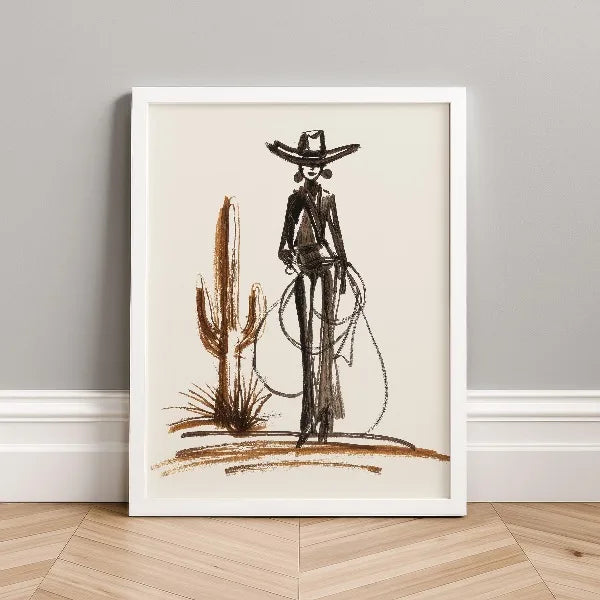 Western Cowboy Cowgirl Line Poster Retro Southwestern Rodeo Fashion Ranch Canvas Painting Wall Art for Living Room Home Decor Peaceful Pleasures Health and Wellness 8 40x50cm