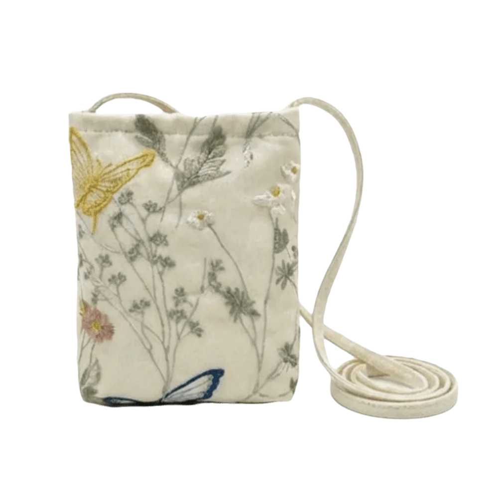 Chinese Style Embroidered Butterfly Mini Crossbody Bag Mini Crossbody Bag Peaceful Pleasures Health and Wellness White
