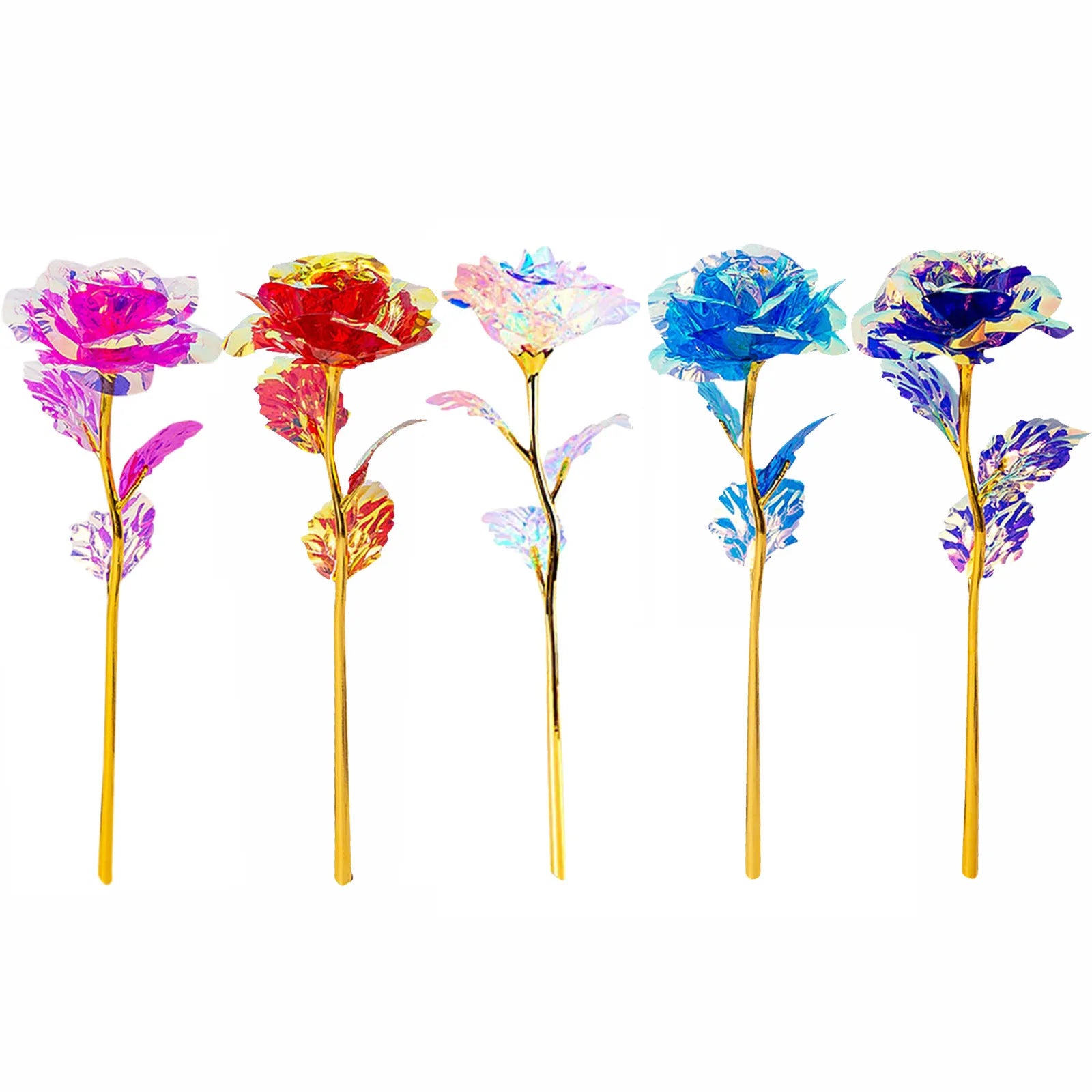 5pcs Colorful Luminous Rose Artificial Led Light Flower Gold Foil Rose Rainbow Simulation Bouquet Without Gift Colgifts For Girl Peaceful Pleasures Health and Wellness