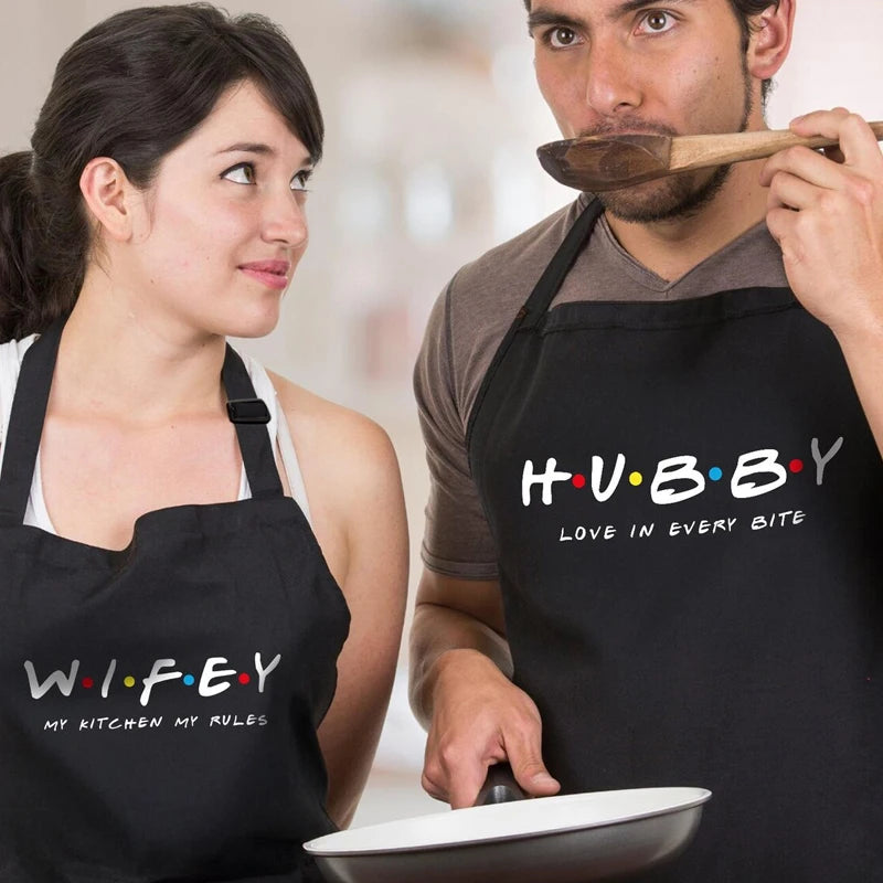 Hubby & Wifey Matching Couple Aprons – Valentine's Gift Set Matching Couple Aprons Peaceful Pleasures Health and Wellness C 2pcs