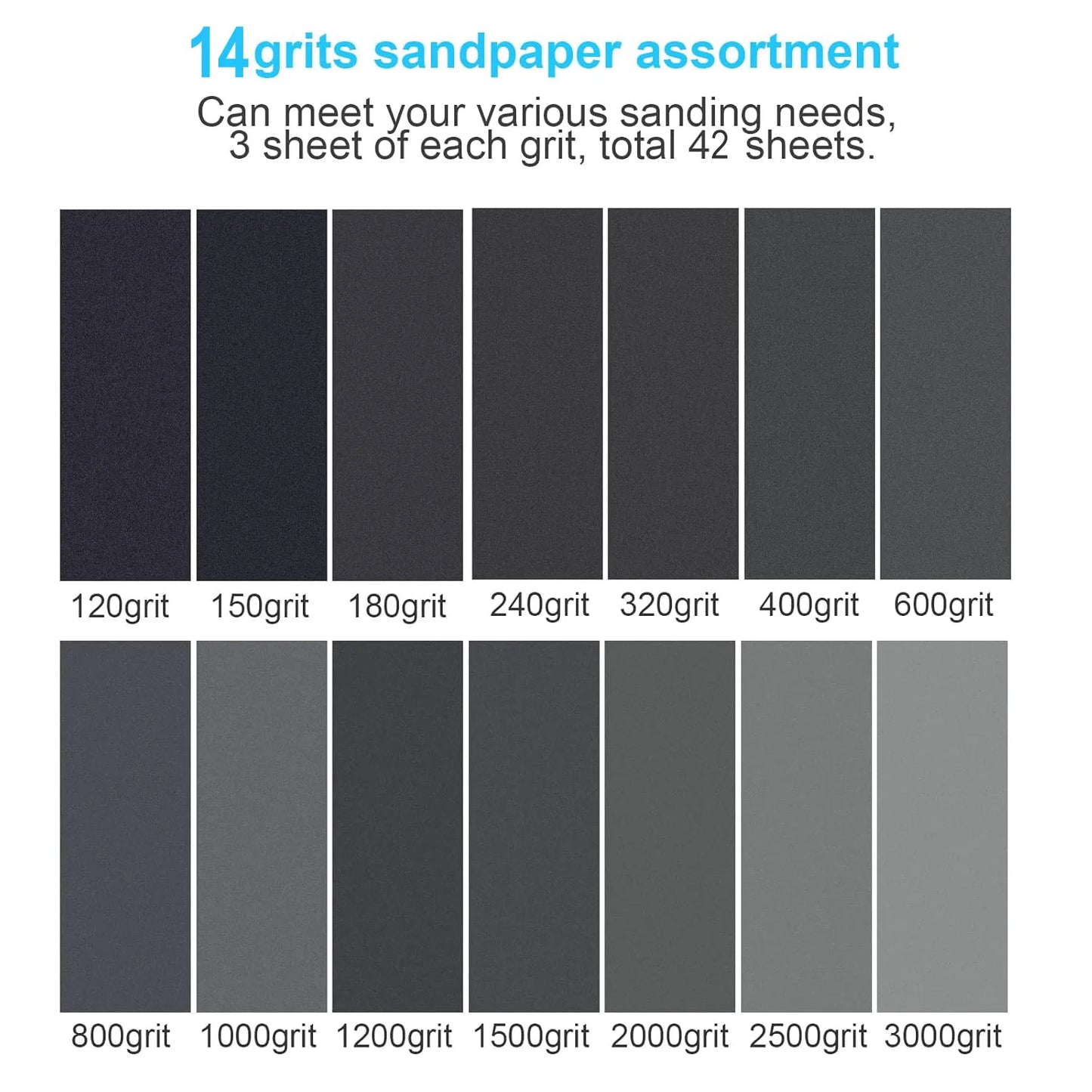 42-Pc Dry Wet Sandpaper Set 120–3000 Grit | Car & Wood