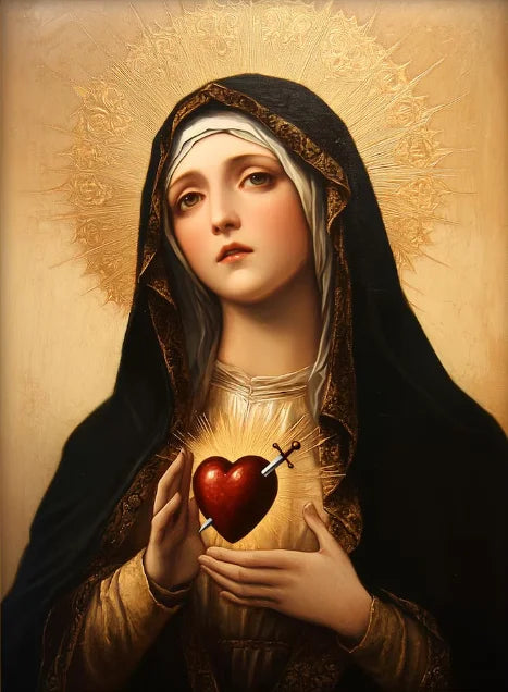 Sacred Heart Jesus & Virgin Mary Canvas Wall Art | Religious Print