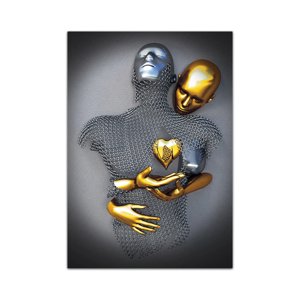Abstract Couple Portrait Canvas Wall Art | Nordic Pop Print