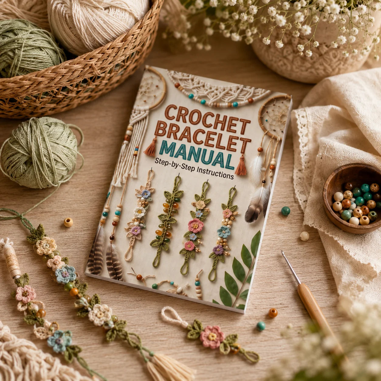 Crochet Bracelet Manual Step Instructions Book DIY Handmade Guide