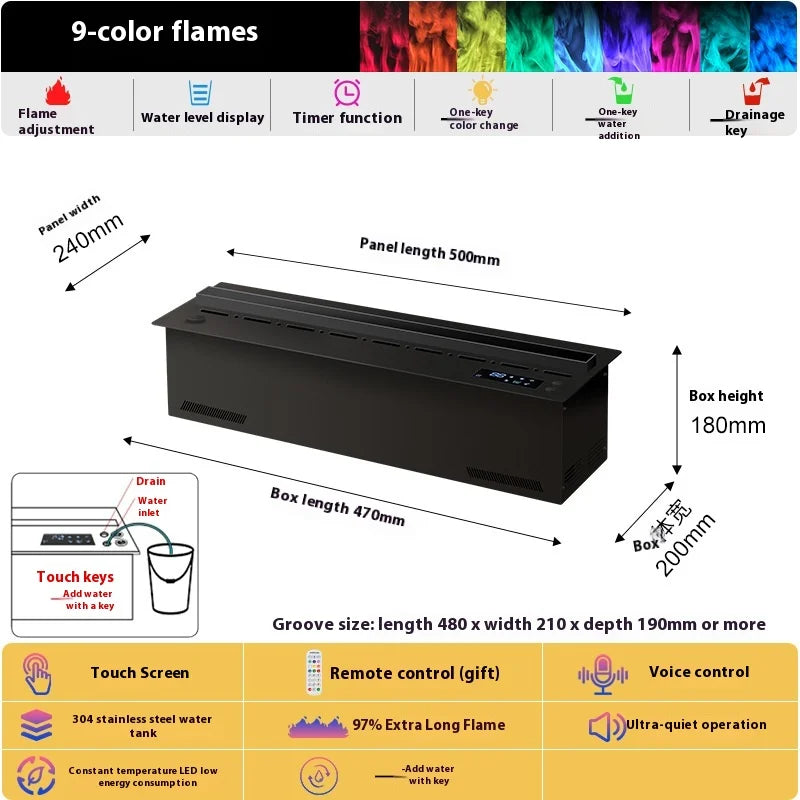 Smart Home 3D Fireplace Water Steam Humidifier LED Decorative Flame TV Wall Sound Of Firewood Cracking Vapour Electric Fireplace Peaceful Pleasures Health and Wellness AI sound control