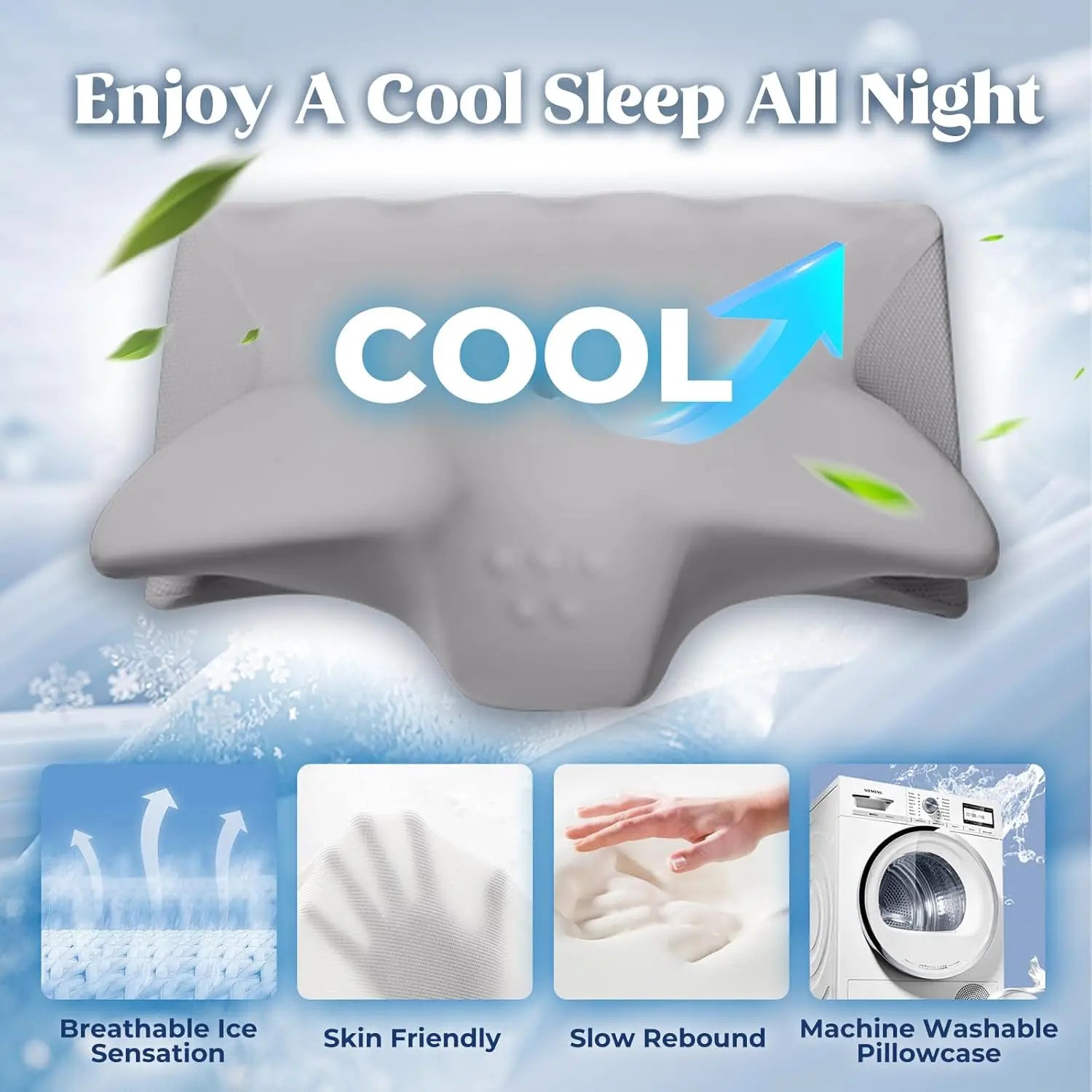 Cooling Memory Foam Neck Pillow for Pain Relief – Grey Neck Pillow Peaceful Pleasures Health and Wellness