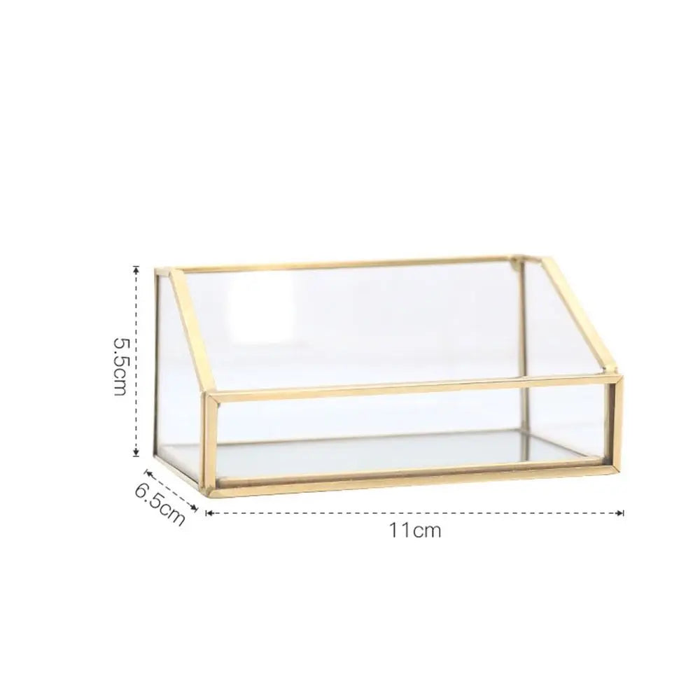 Metal Glass Business Card Holder Stand Professional Elegant Vintage Clear Golden Edge Holder Durable Peaceful Pleasures Health and Wellness